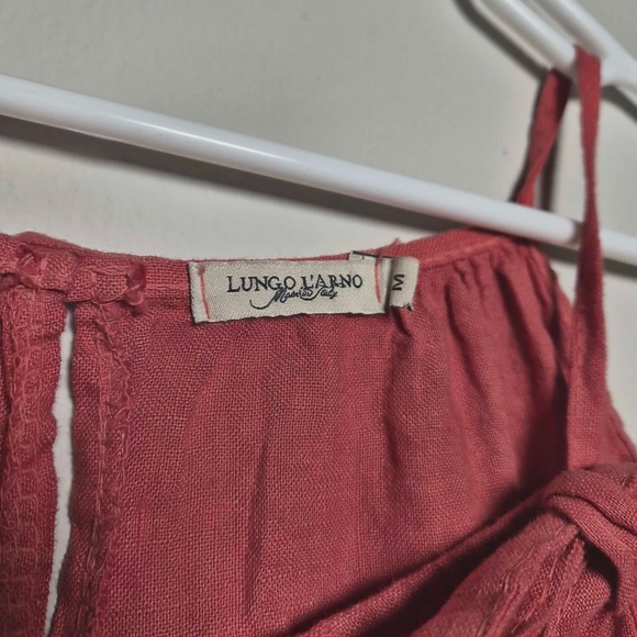 Lungo L'arno 100% Washable Italian Linen Coral Red Tank Top Beach Dress M - Picture 9 of 12